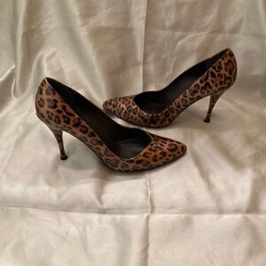 Stuart Weitzman Animal Print Leopard Brown Black Patent Pumps Size 7.5  VGUC